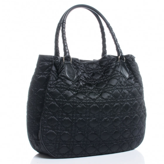 Nylon Cannage Shopper Tote Black