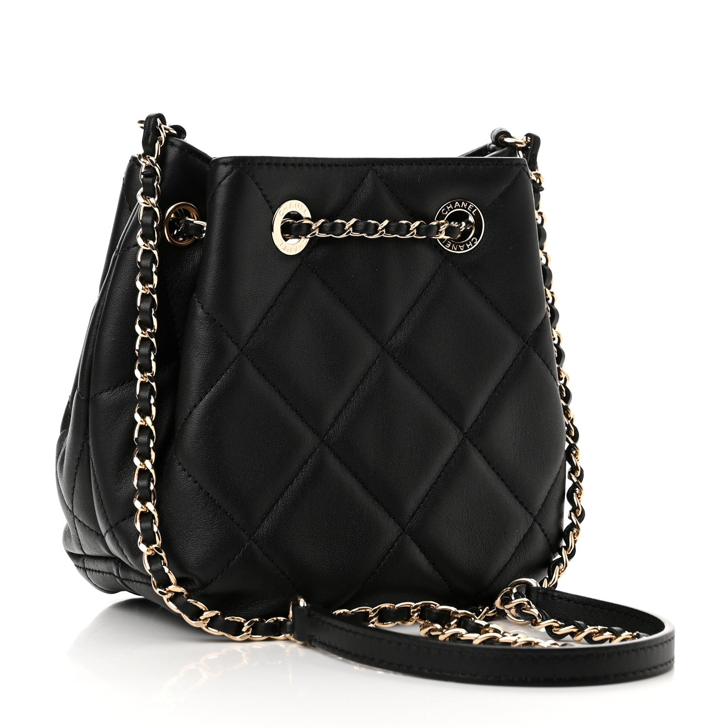 Chanel Lambskin Quilted CC Dweller Drawstring Bucket Bag Black 3 of 10