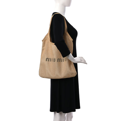 Miu Miu Raffia Effect Linen Logo Ivy Bag Natural 3 of 9