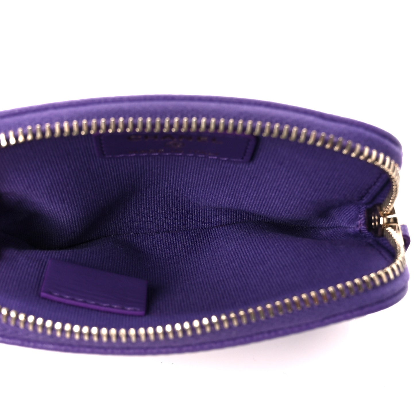 Caviar Quilted Zip Card Holder Wallet Purple