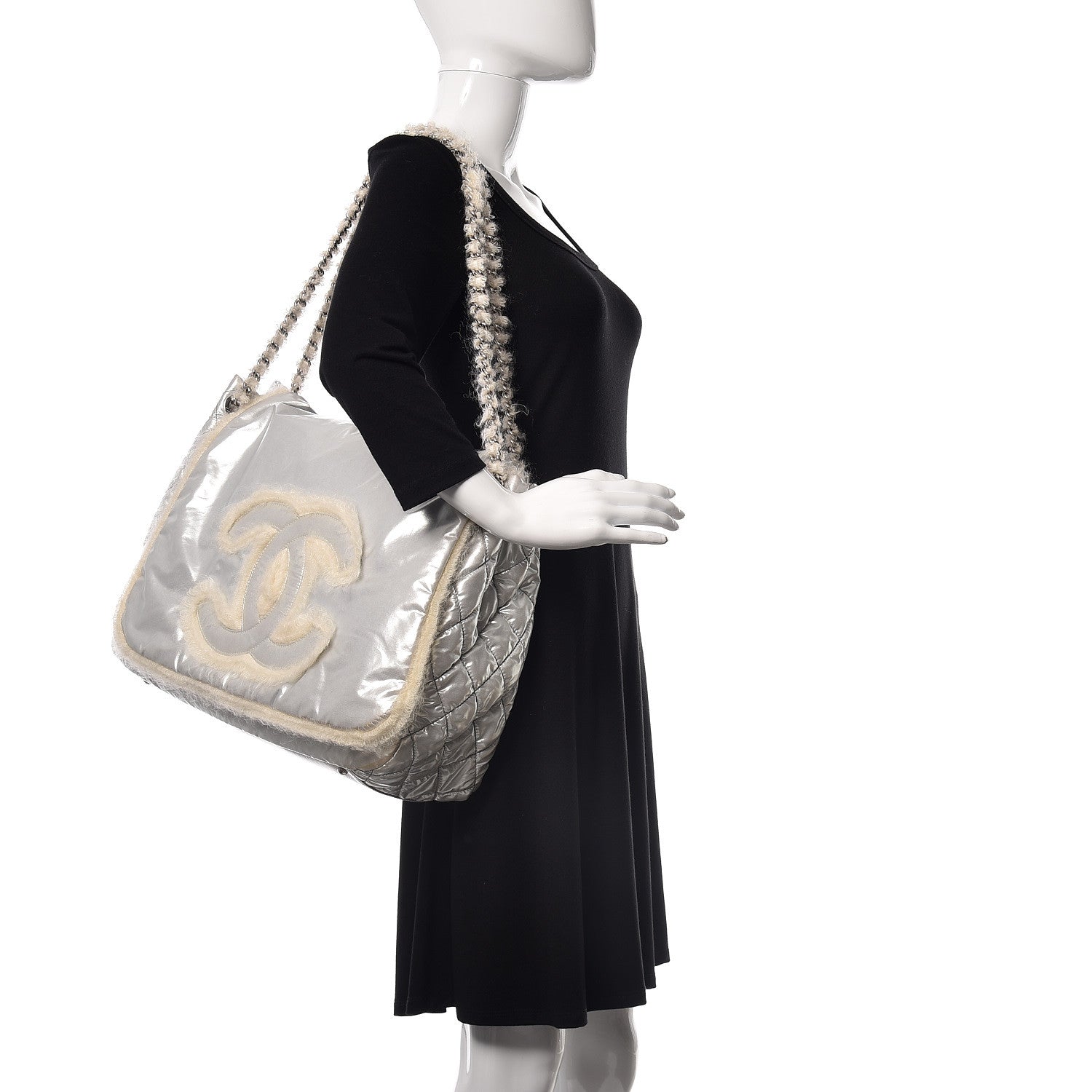 Chanel Vinyl Mohair Trimmed Accordion Arctic Polar Ice Flap Silver 2 of 9