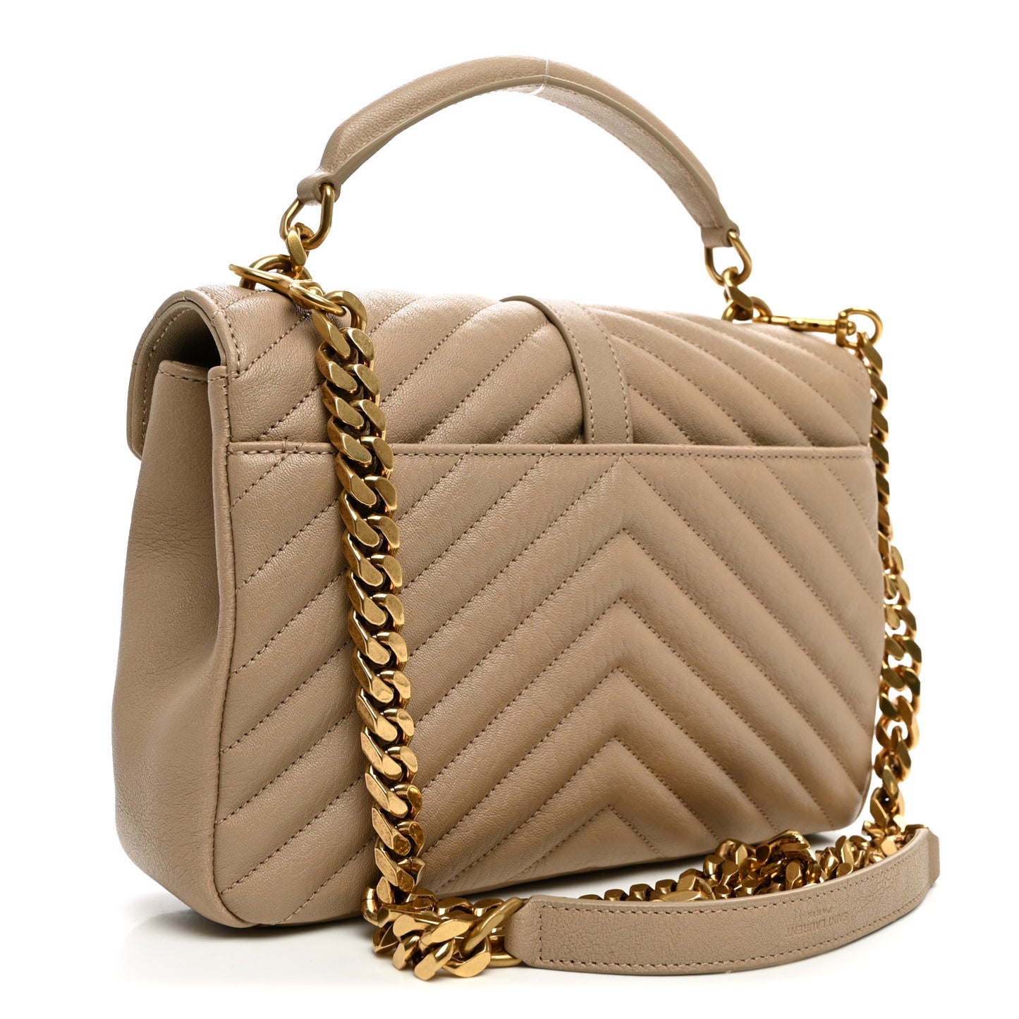 Sheepskin Matelasse Chevron Monogram Medium College Bag Dark Beige