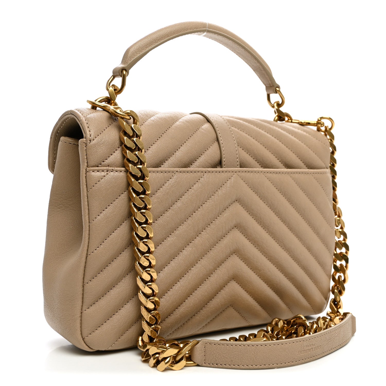 Saint Laurent Sheepskin Matelasse Chevron Monogram Medium College Bag Dark Beige 3 of 10