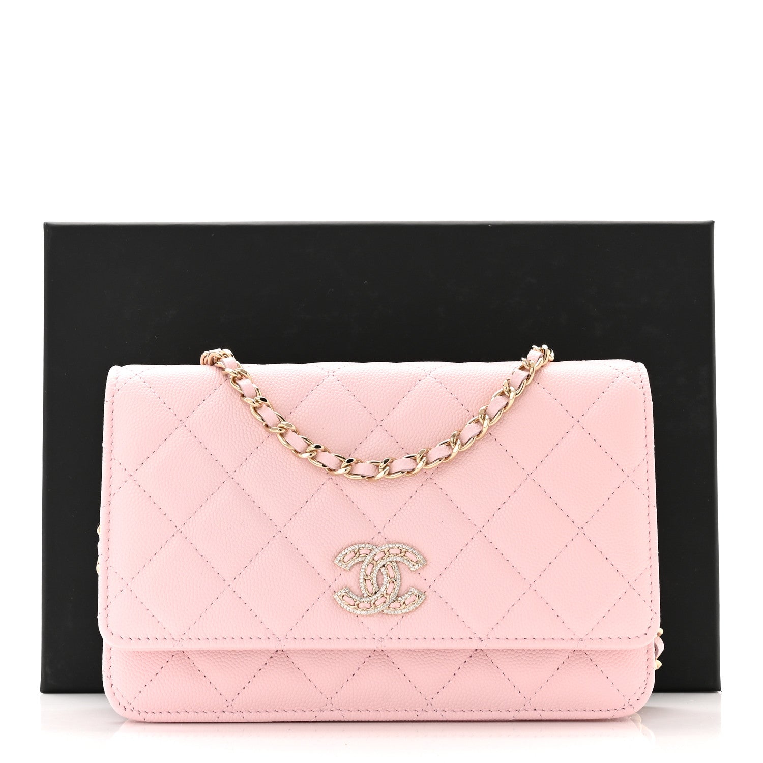 Chanel Caviar Quilted Crystal CC Wallet On Chain WOC Light Pink 12 of 12