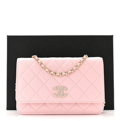 Chanel Caviar Quilted Crystal CC Wallet On Chain WOC Light Pink 12 of 12