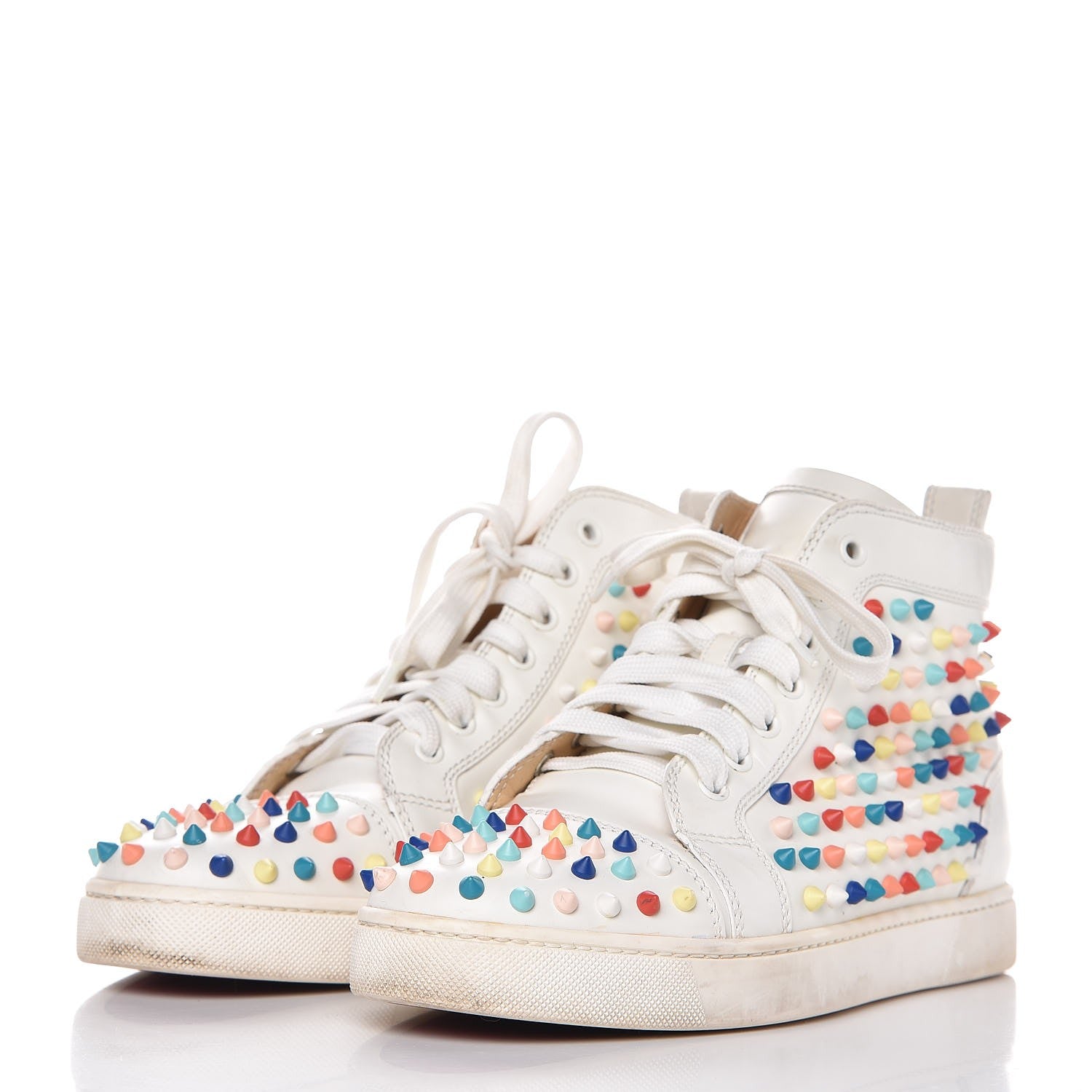 Christian Louboutin Calfskin Louis Spikes Flat Sneakers 40 White Multi 3 of 26