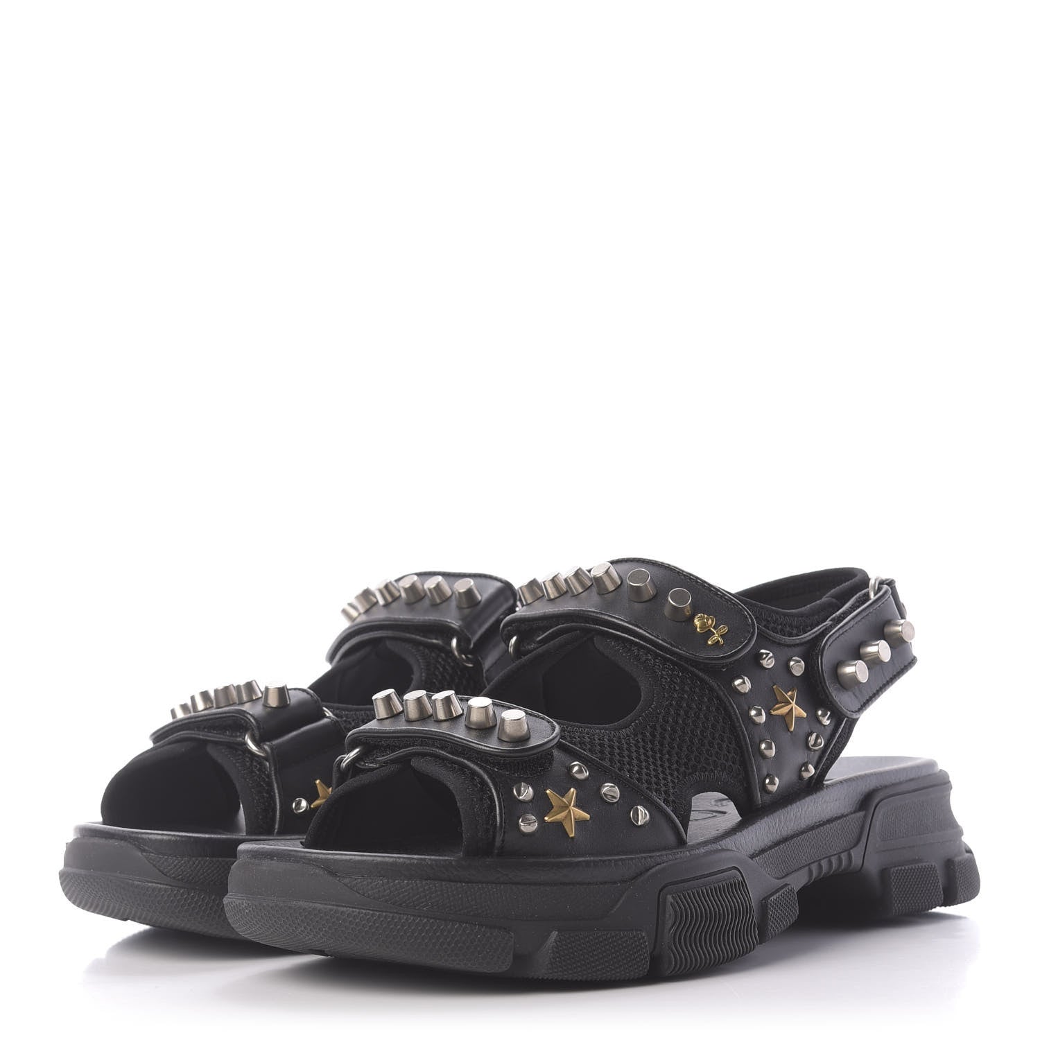 Gucci Nappa Mesh Studded Mens Aguru Sandals 7 Black 3 of 10