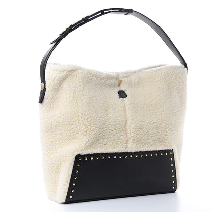 Stella McCartney Eco Alter Nappa Shearling Popper Bucket Bag Black White 3 of 11
