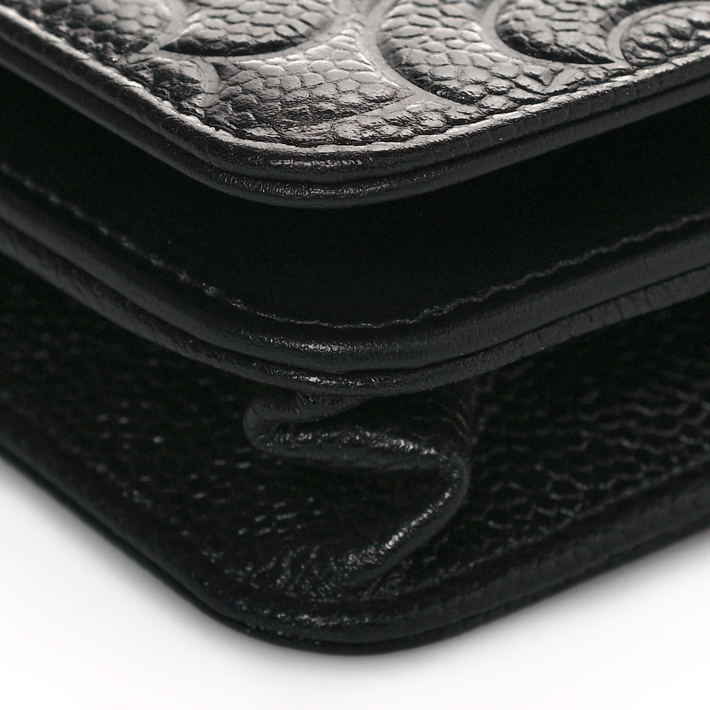 Caviar Camellia Embossed Wallet On Chain WOC Black