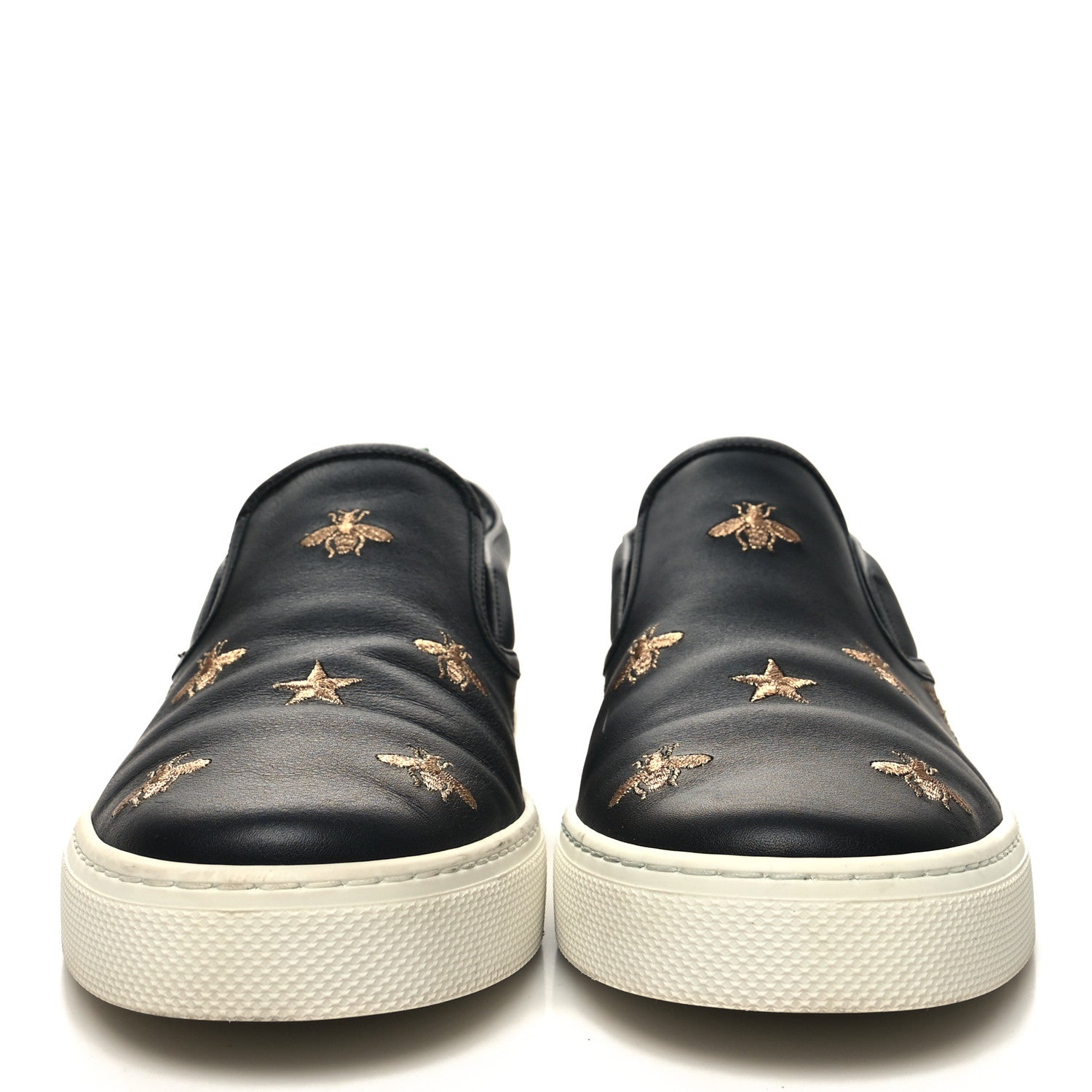 Gucci Calfskin Miro Soft Bee Star Embroidered Mens Dublin Slip On Sneakers 9 Black 2 of 9