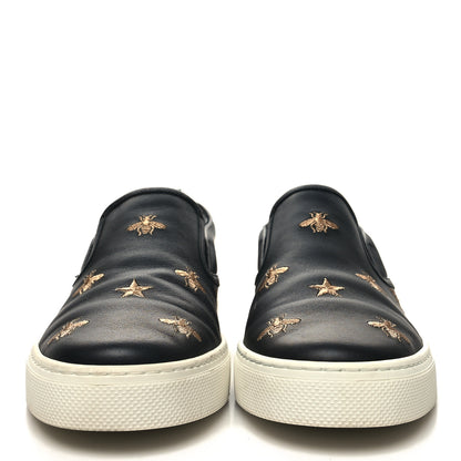Gucci Calfskin Miro Soft Bee Star Embroidered Mens Dublin Slip On Sneakers 9 Black 2 of 9