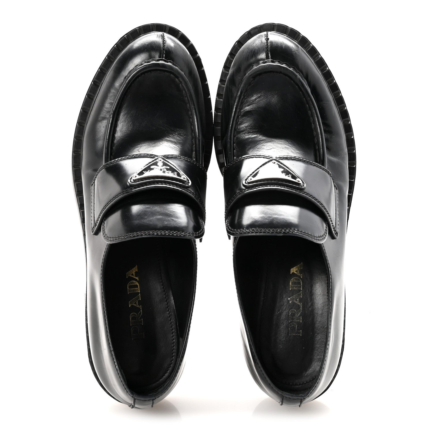 Prada Spazzolato Metal Triangle Logo 50mm Loafers 40 Black 2 of 9
