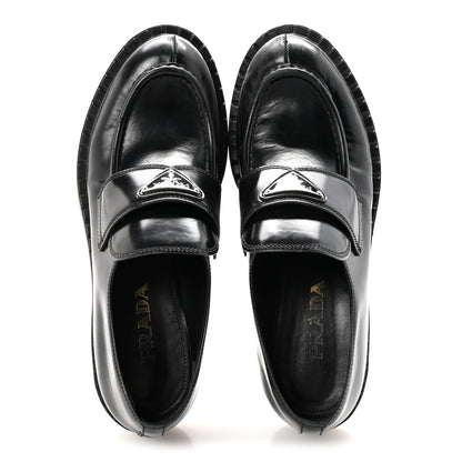 Prada Spazzolato Metal Triangle Logo 50mm Loafers 40 Black 2 of 9