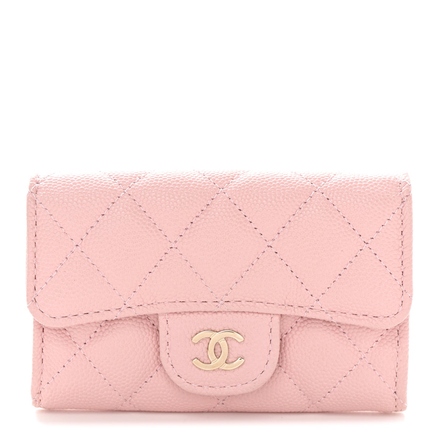 Caviar Quilted Flap Card Holder Wallet Light Pink