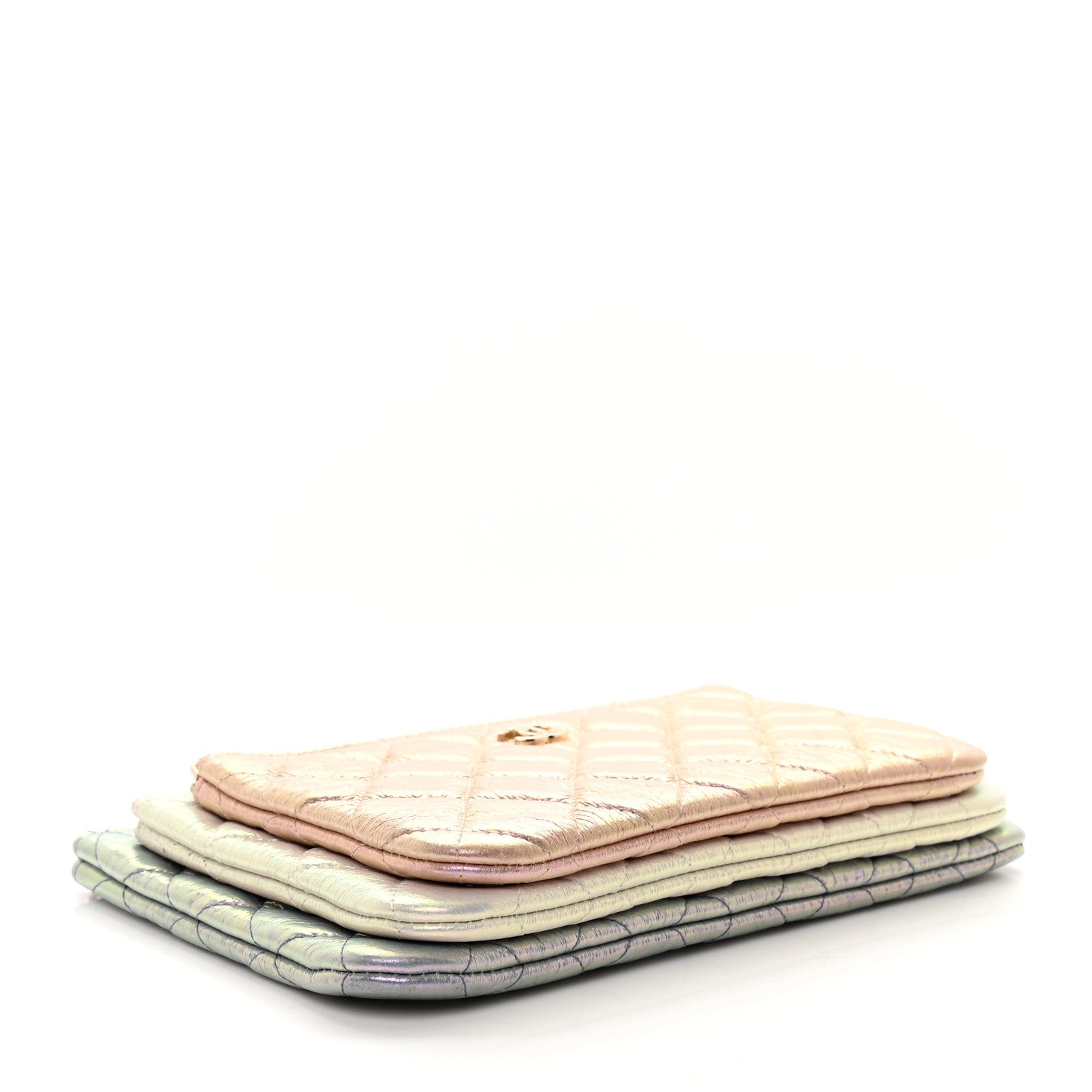 Chanel Iridescent Crumpled Calfskin Trio Cosmetic Case Blue Pink Ivory 4 of 11