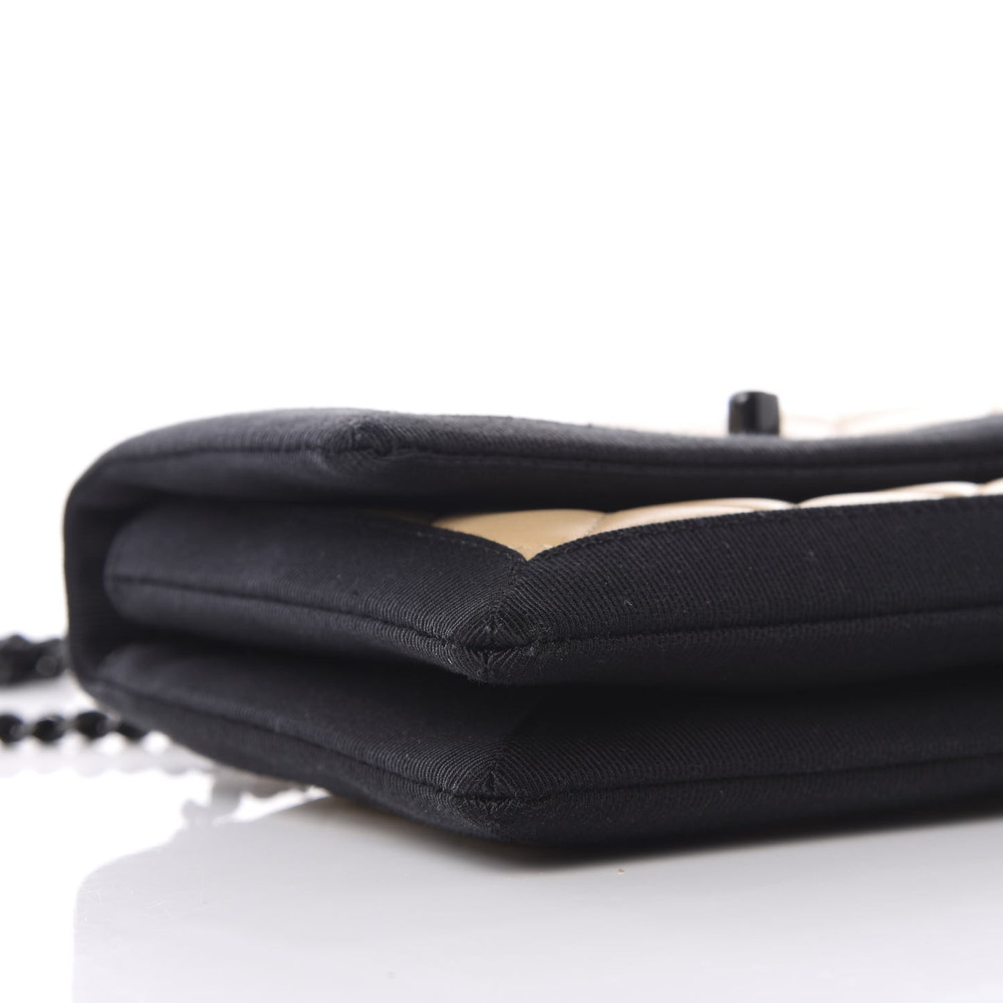 Lambskin Grosgrain Quilted Flap Beige Black