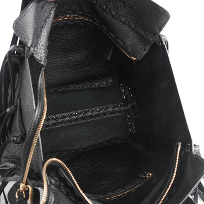 Valentino Garavani Grained Calfskin C-Rockee Fringe Tote Black 6 of 10