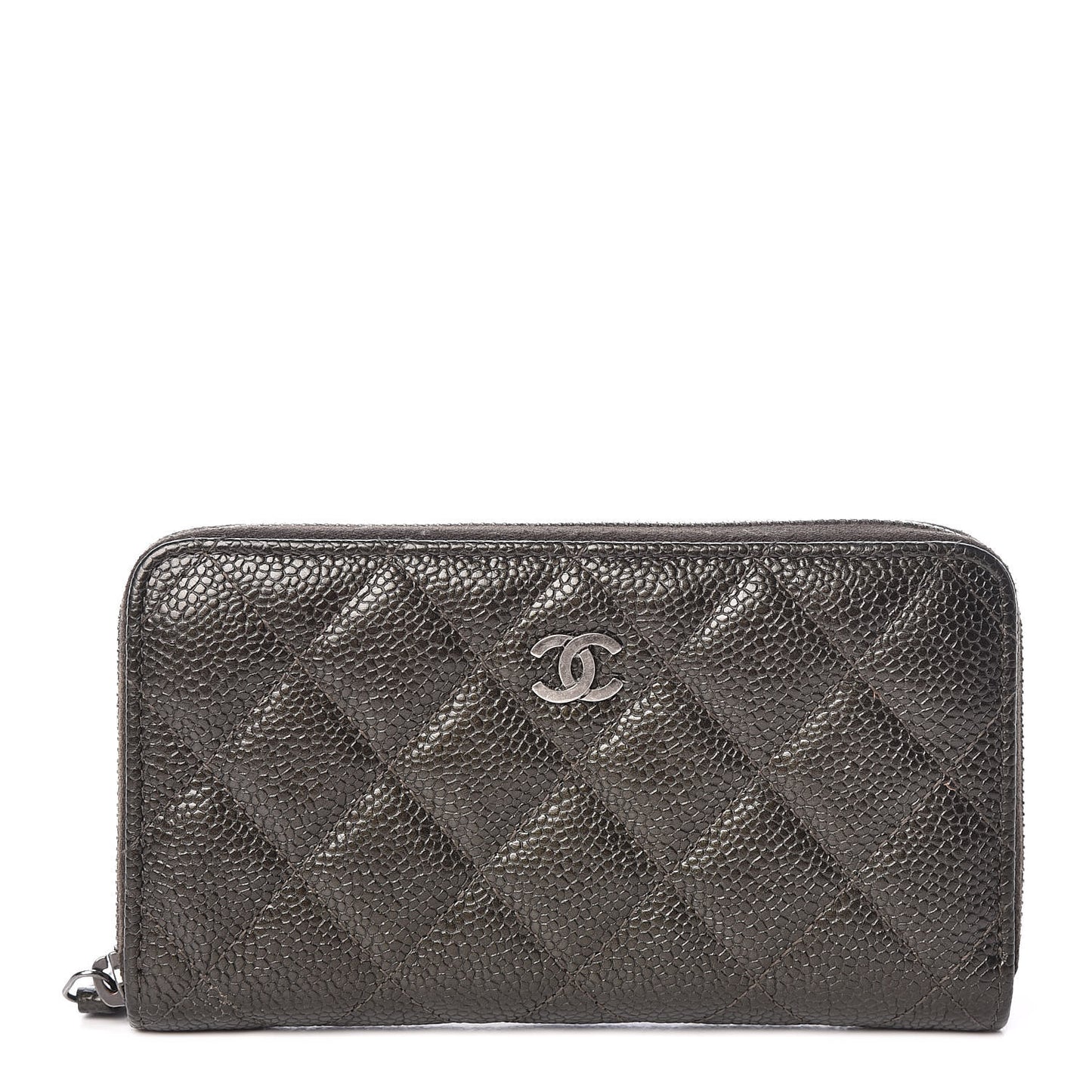 Caviar Quilted Medium Zip Around Wallet Dark Charcoal