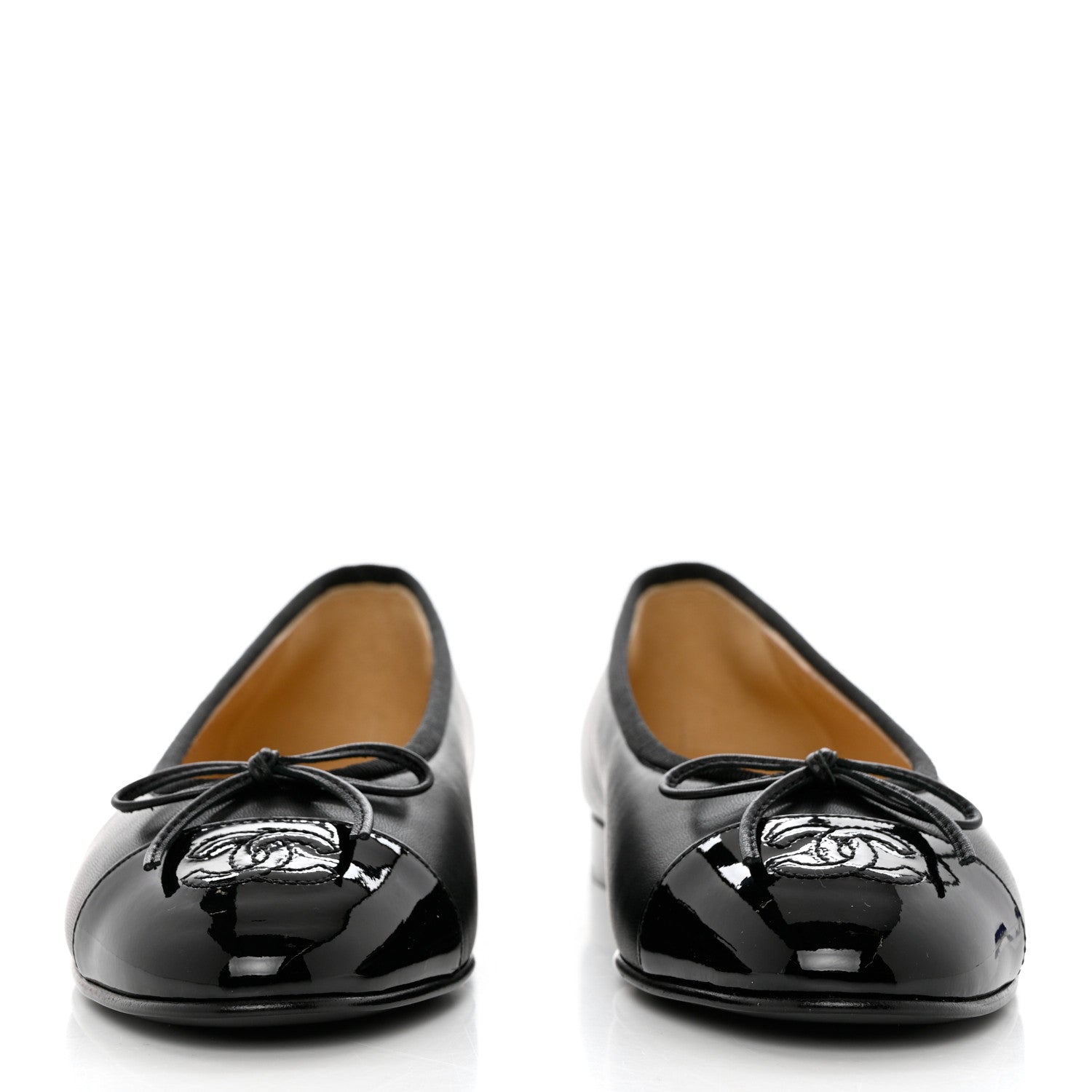 Chanel Lambskin Patent CC Cap Toe Ballerina Flats 36.5 Black 2 of 9