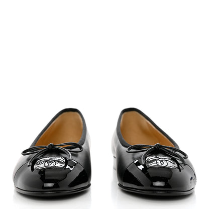 Chanel Lambskin Patent CC Cap Toe Ballerina Flats 36.5 Black 2 of 9