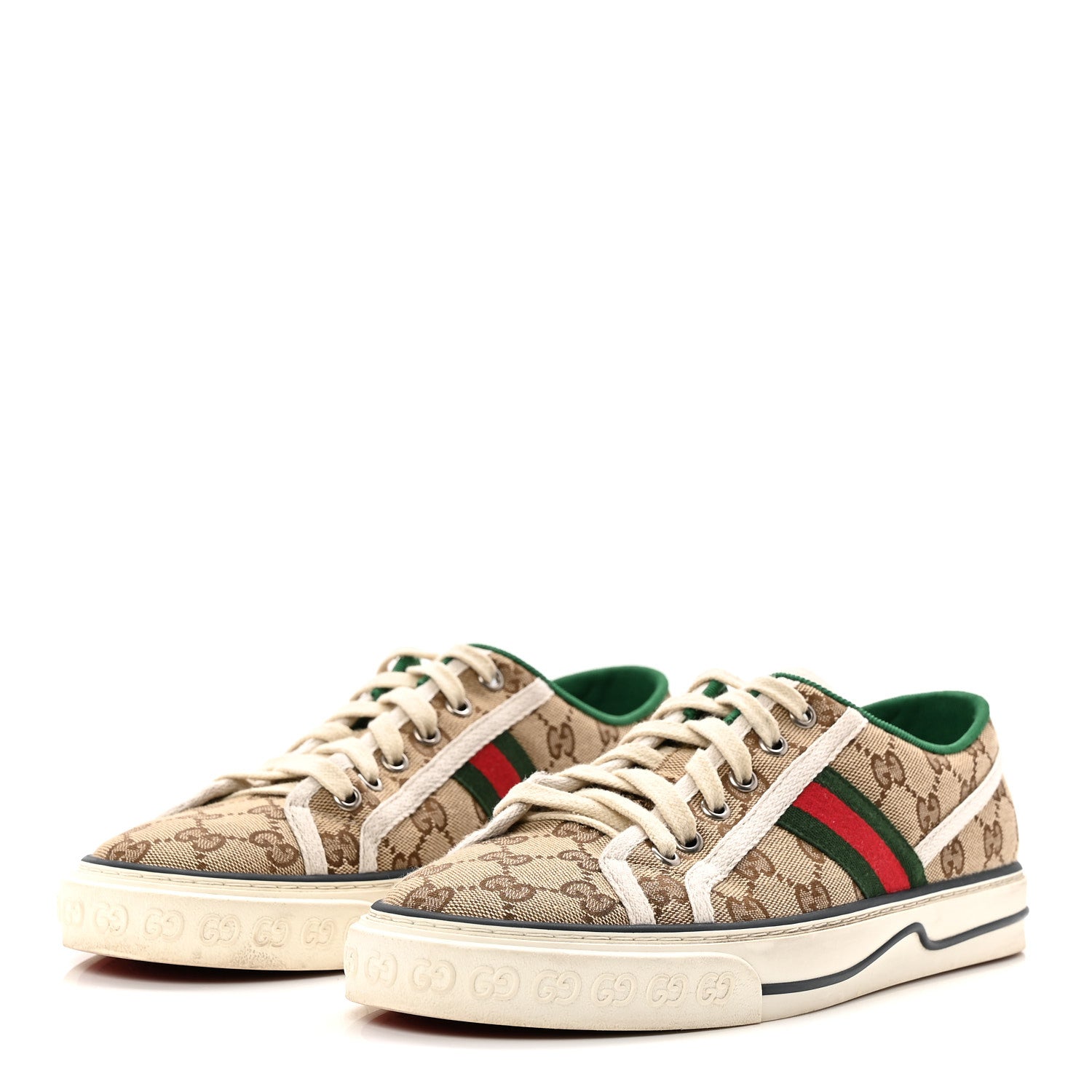 Gucci GG Monogram Web Womens 1977 Tennis Sneakers 41 Beige Ebony Mystic White 4 of 8