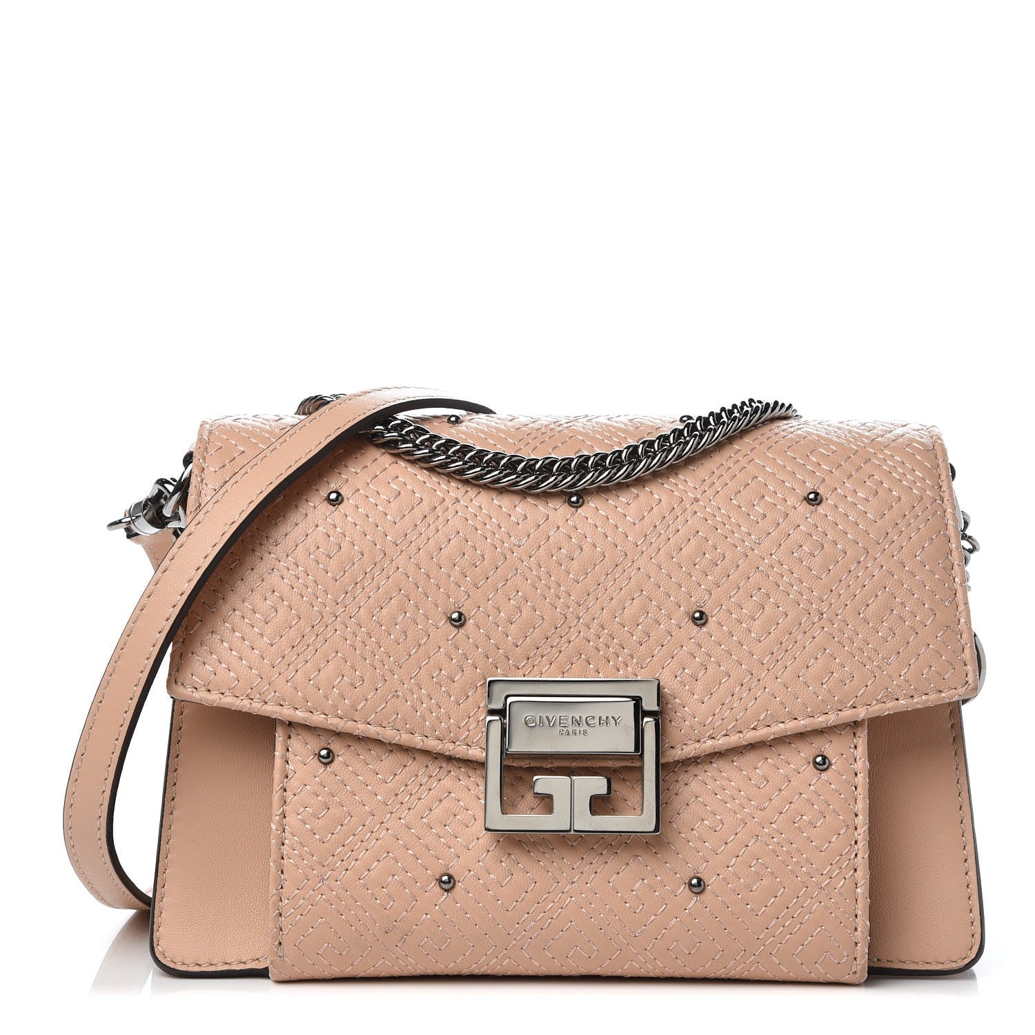 Givenchy Lambskin Embroidered Studded Small GV3 Shoulder Bag Powder 1 of 6