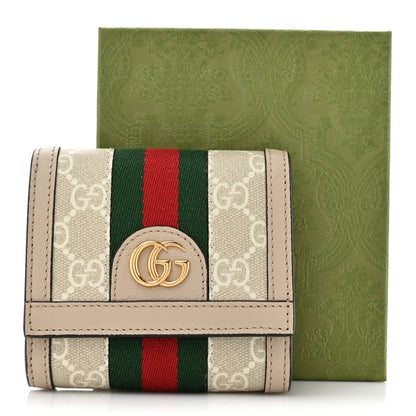 Gucci GG Supreme Monogram Textured Dollar Calfskin Web Ophidia Card Case Wallet Beige Mystic White Oatmeal 9 of 9