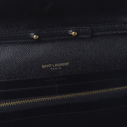 Saint Laurent Grain De Poudre Matelasse Chevron Monogram Chain Wallet Black 7 of 8
