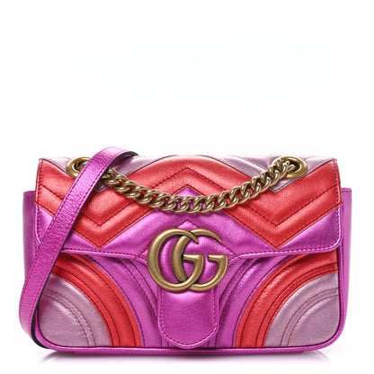 Gucci Metallic Calfskin Matelasse Mini GG Marmont Shoulder Bag Fuchsia 1 of 10