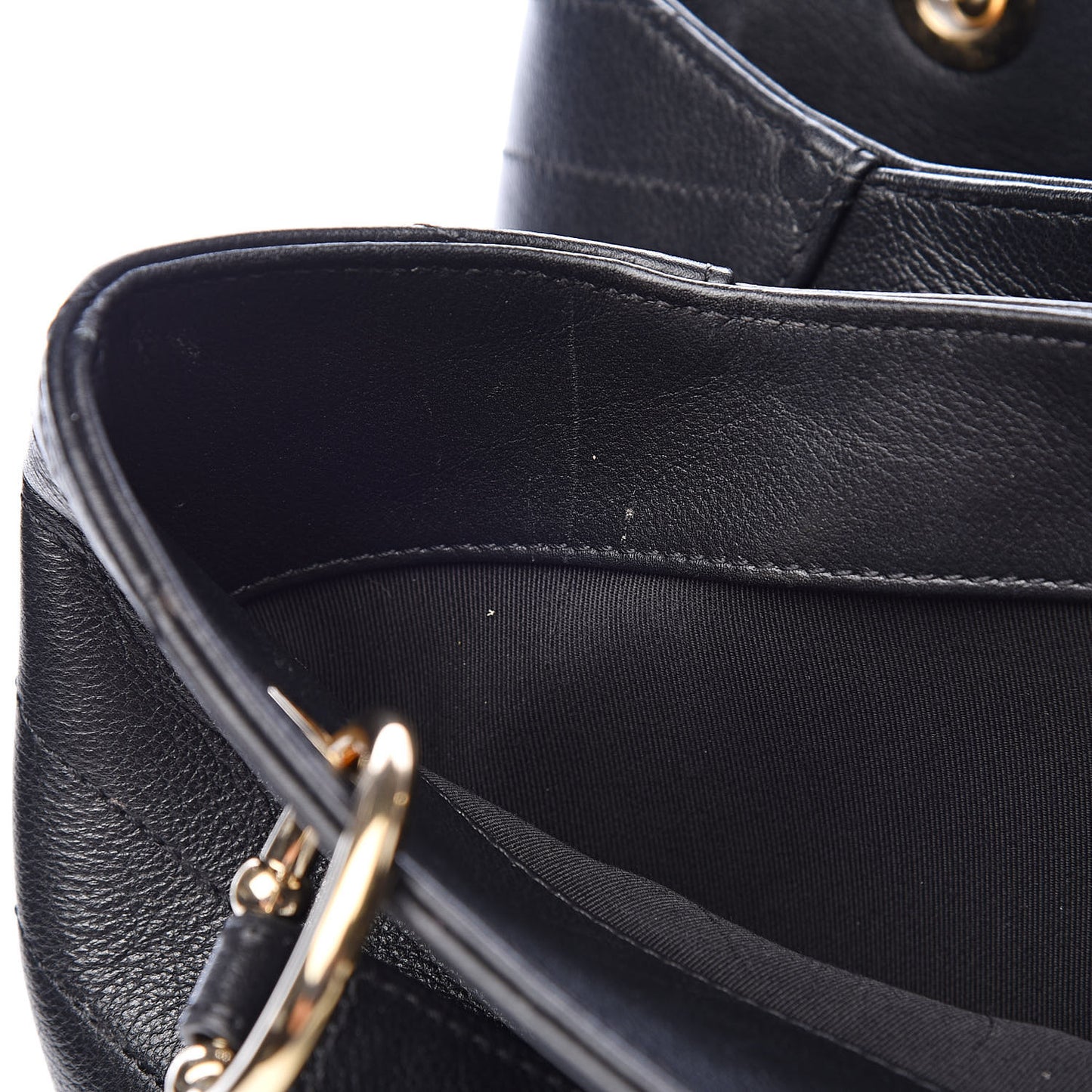 Calfskin Stitched Large Chevron Chic Shopping Bag Black
