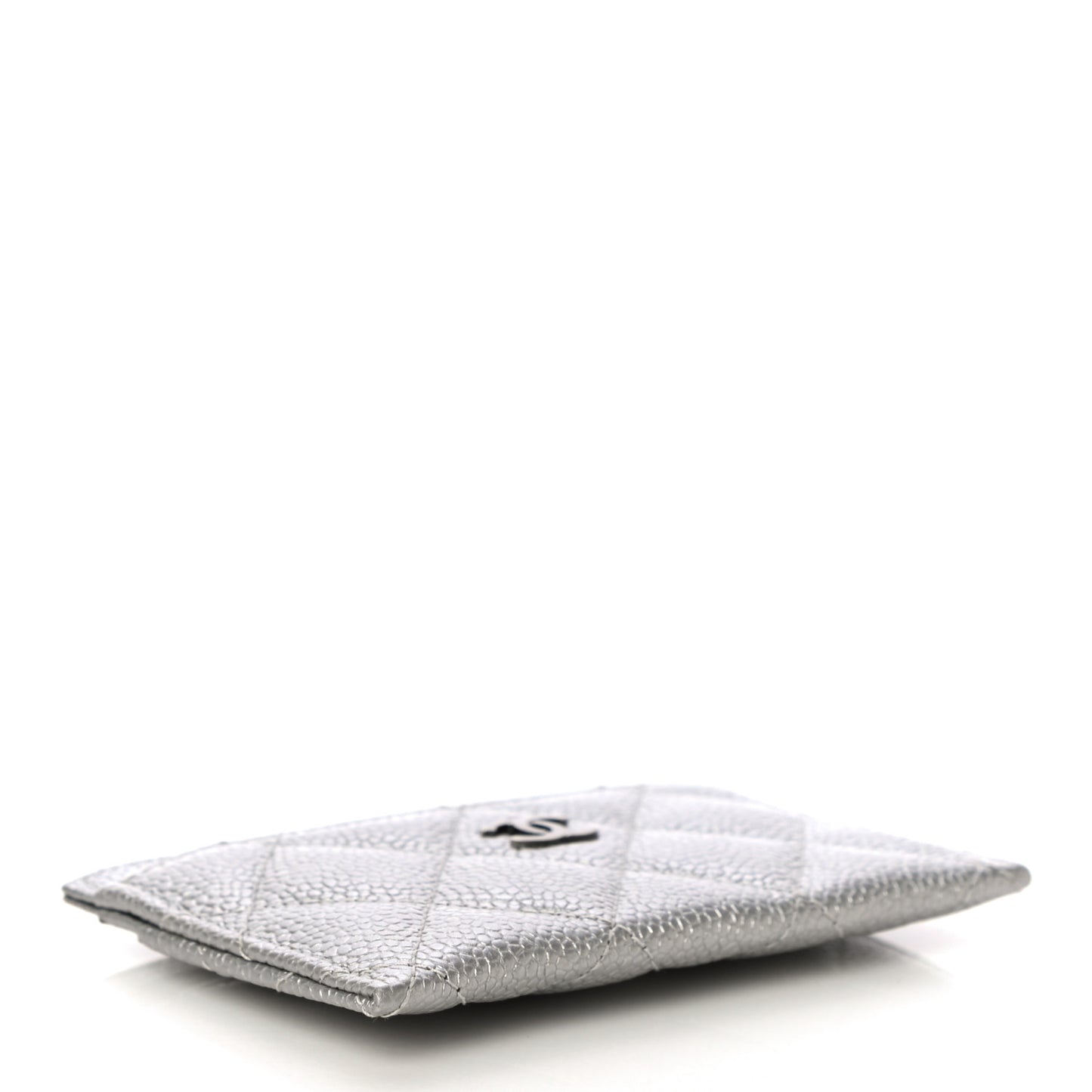 Metallic Caviar Quilted Card Holder Silver