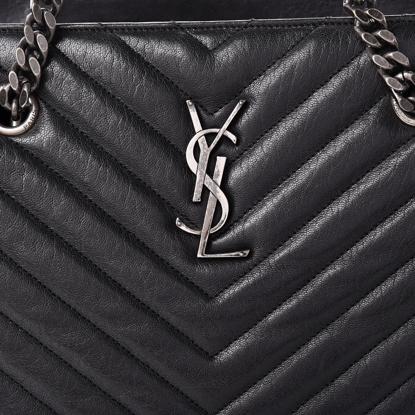 Sheepskin Matelasse Chevron Large Monogram Shopping Bag Black