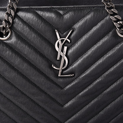 Saint Laurent Sheepskin Matelasse Chevron Large Monogram Shopping Bag Black 8 of 16