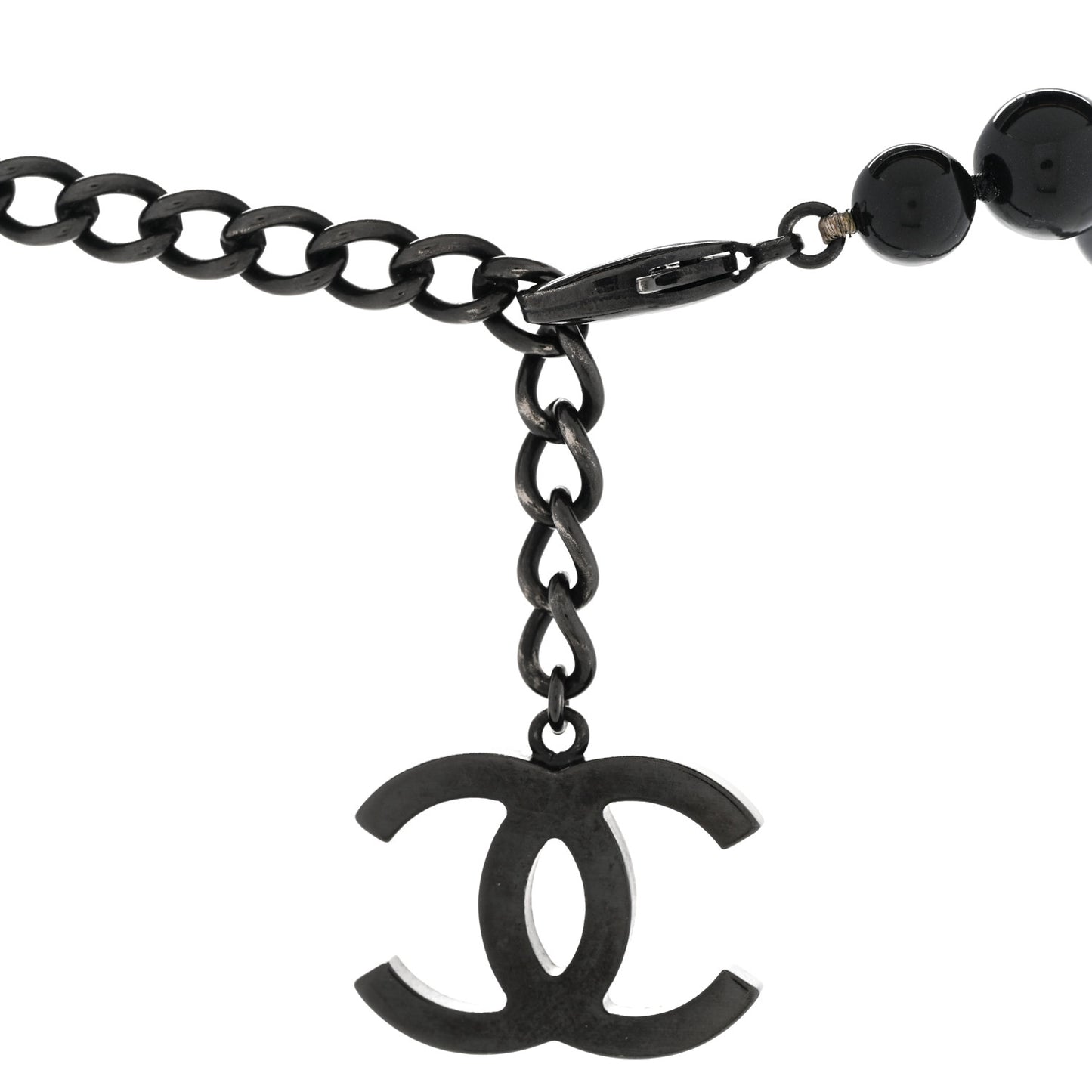 Pearl CC Beaded Long Necklace Black White