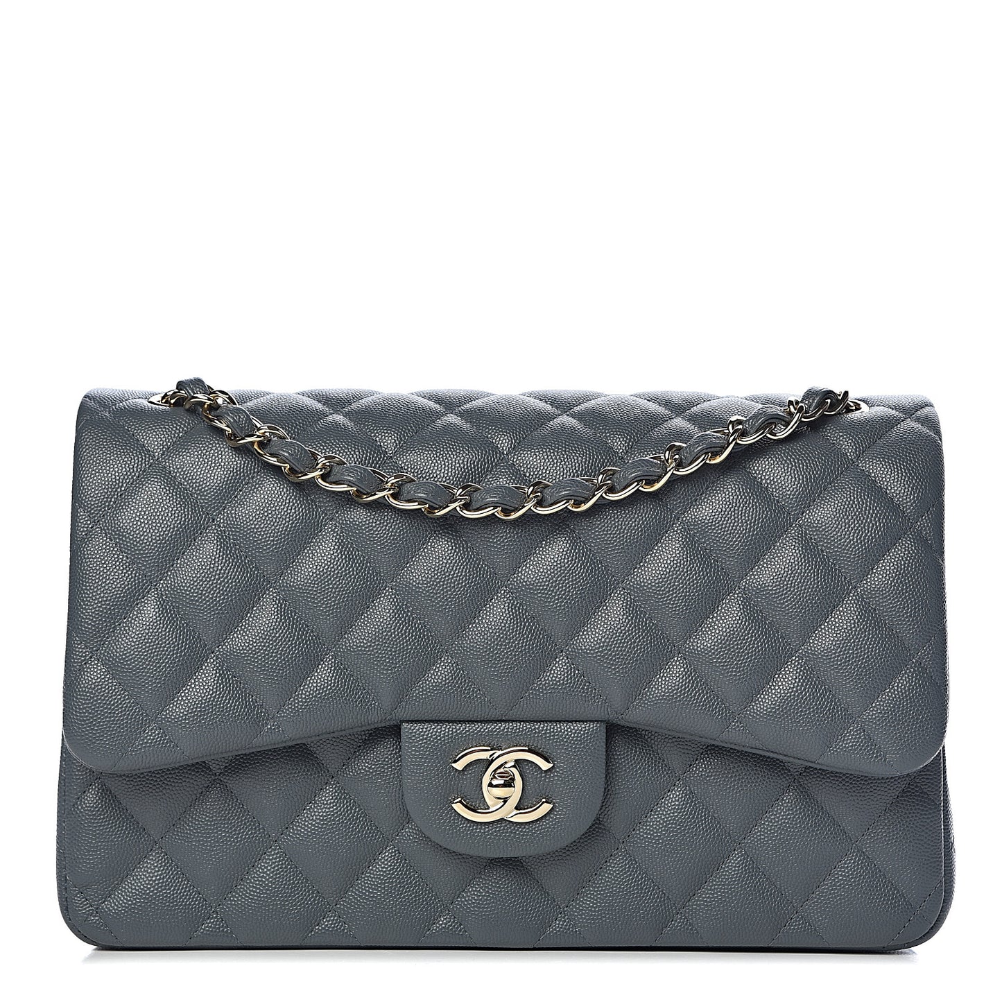 Caviar Quilted Jumbo Double Flap Dark Grey
