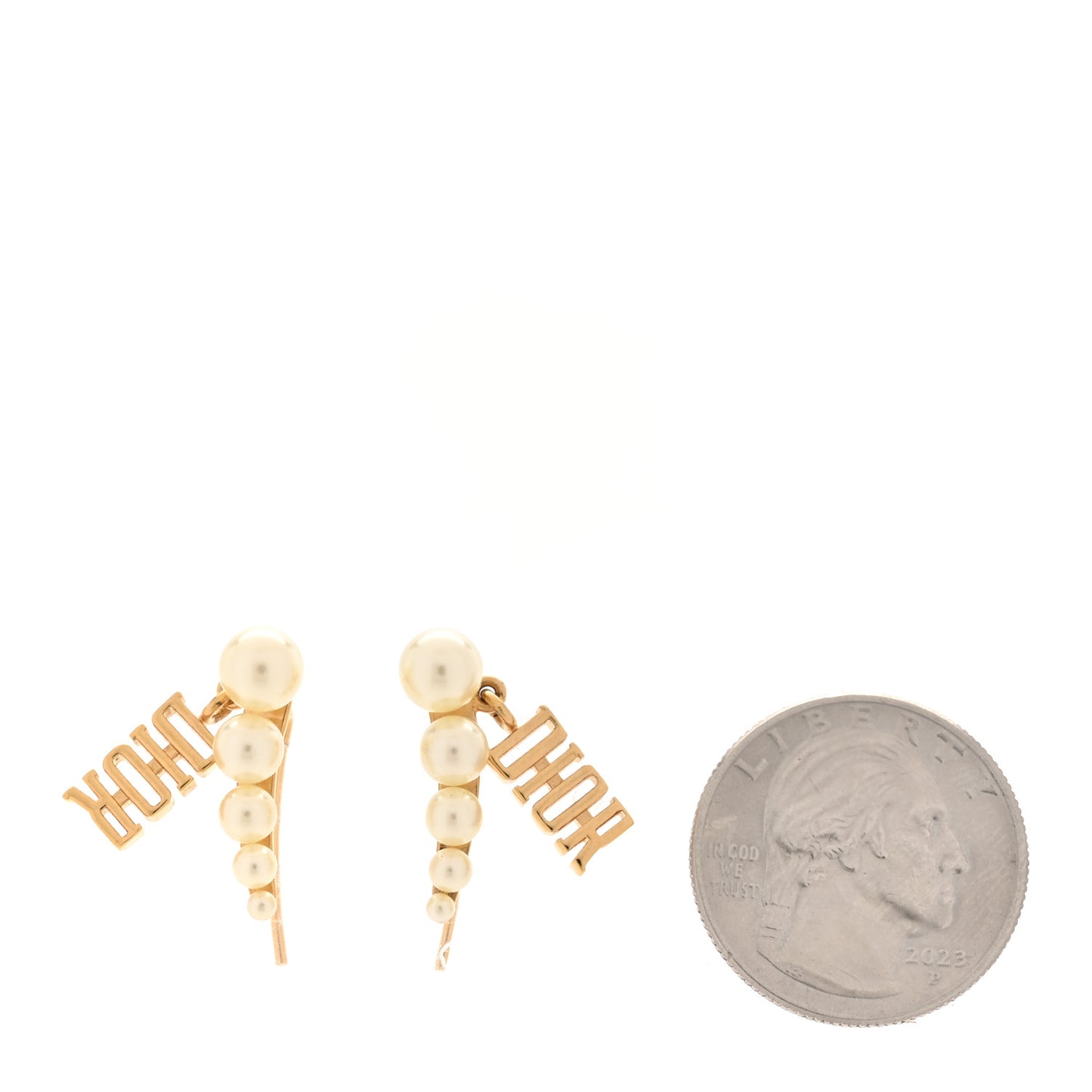 Pearl Logo Drop Earrings Gold White