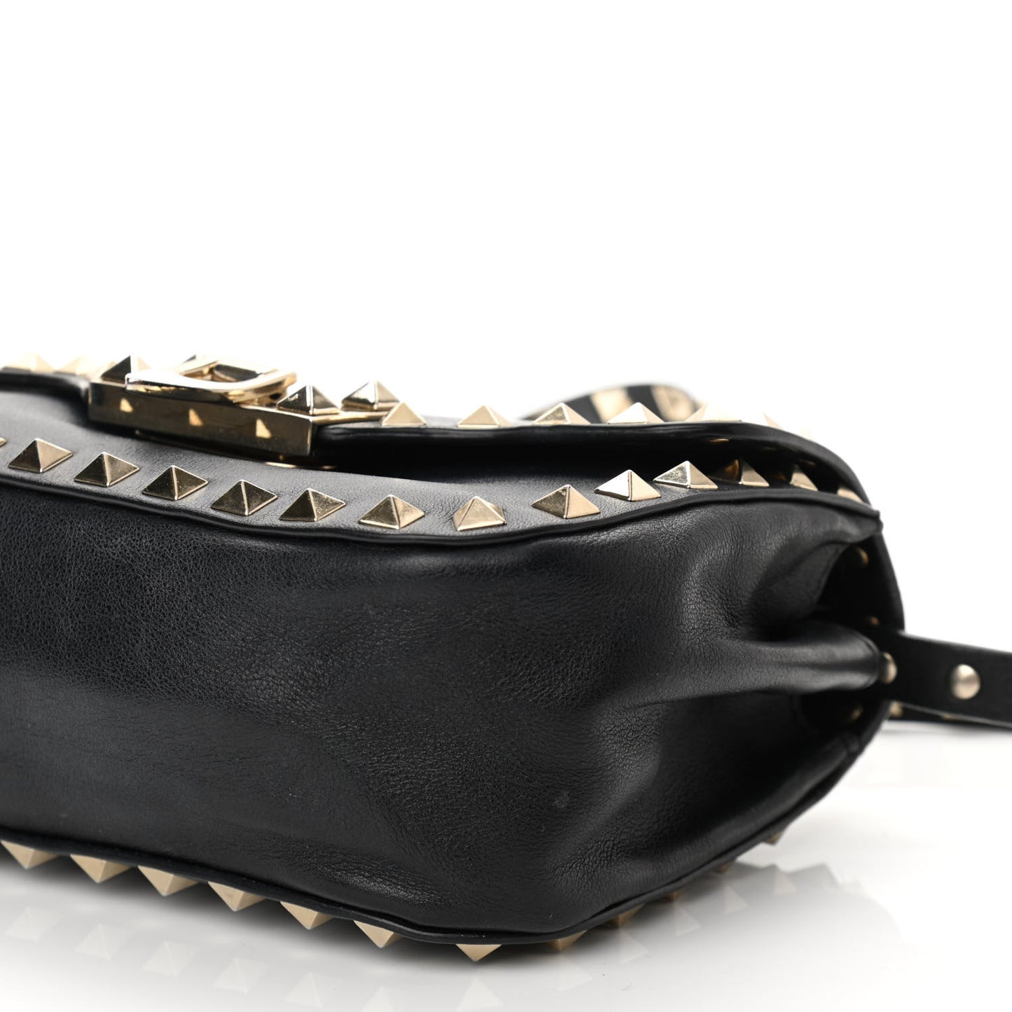 Vitello Mini Rockstud Flap Saddle Crossbody Bag Black