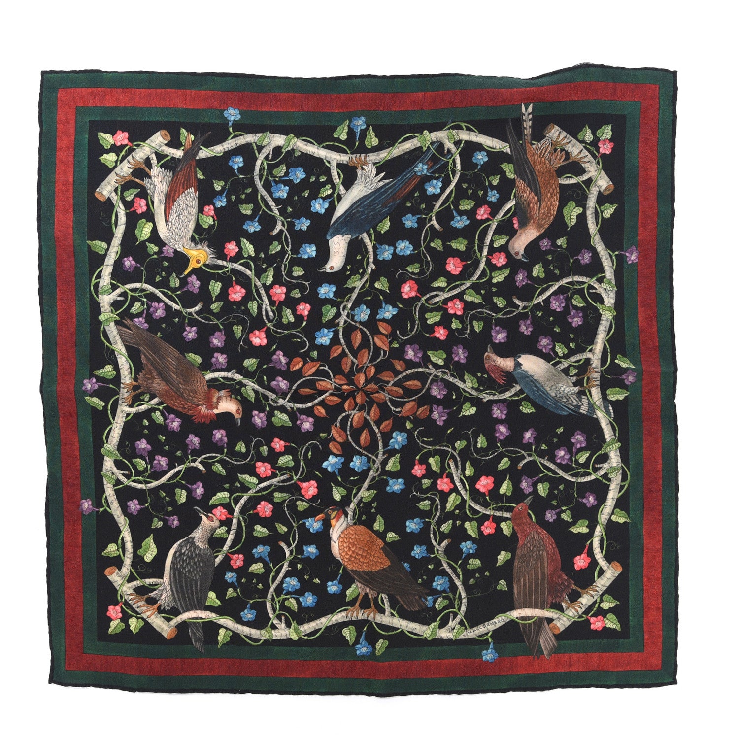 Gucci Silk Floral Condor Square Handkerchief Black 1 of 3
