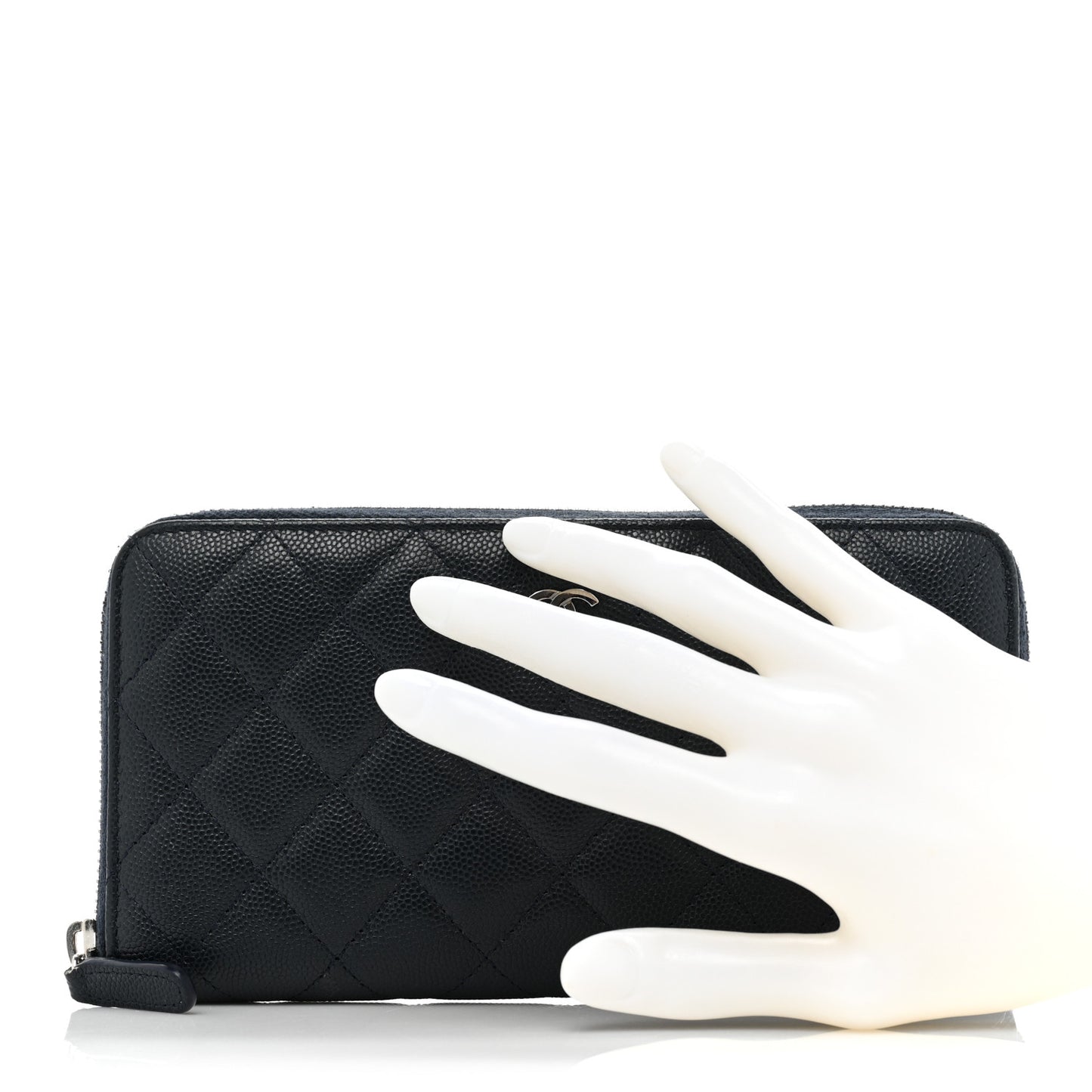 Caviar Quilted Large Gusset Zip Around Wallet Navy