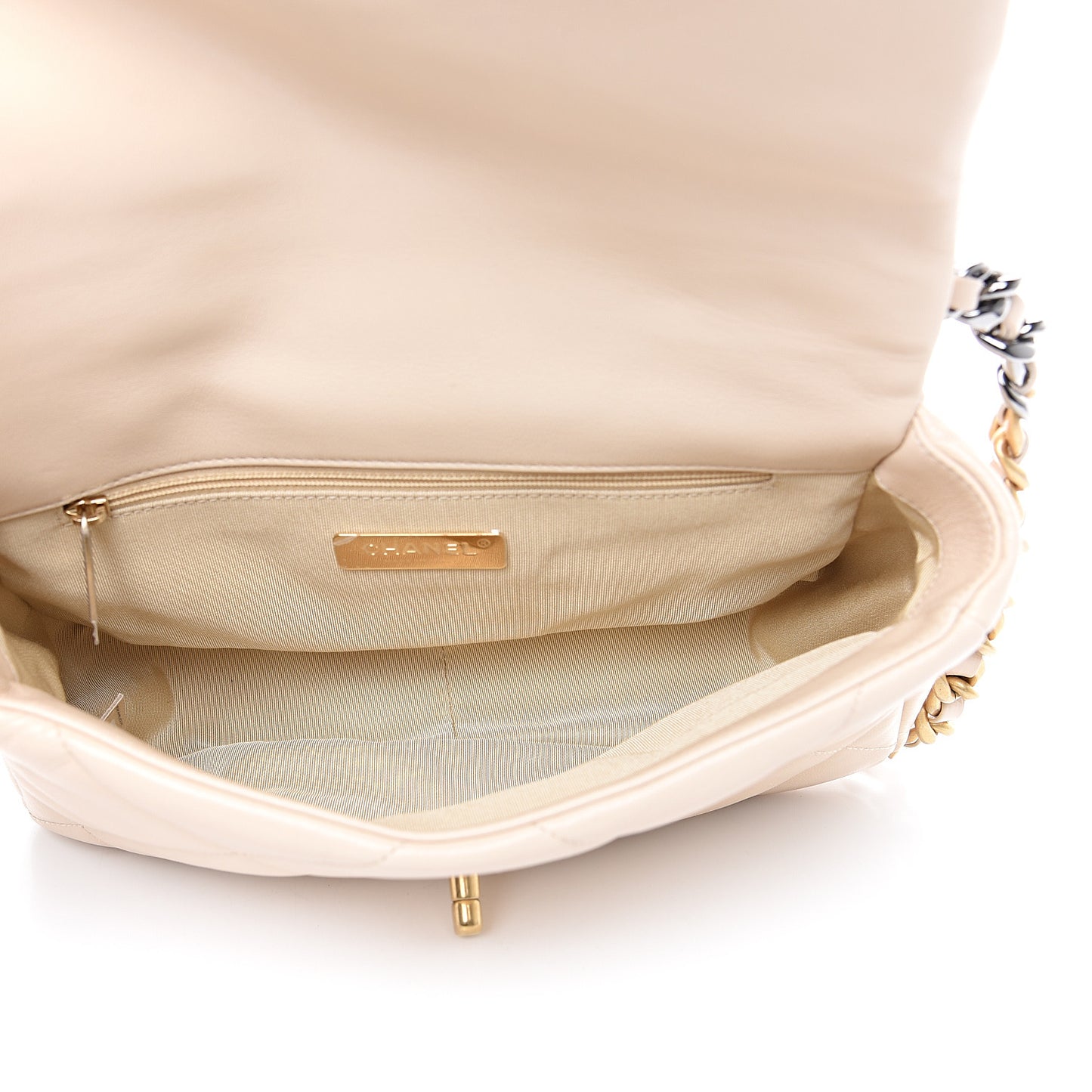 Goatskin Quilted Medium 19 Flap Beige