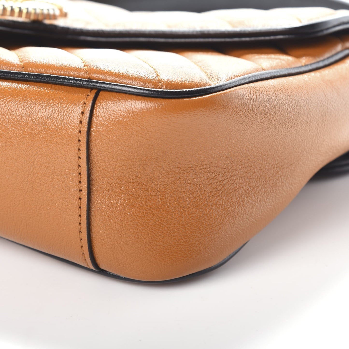 Vintage Effect Calfskin Matelasse Diagonal Small Torchon GG Marmont Shoulder Bag Cognac Black