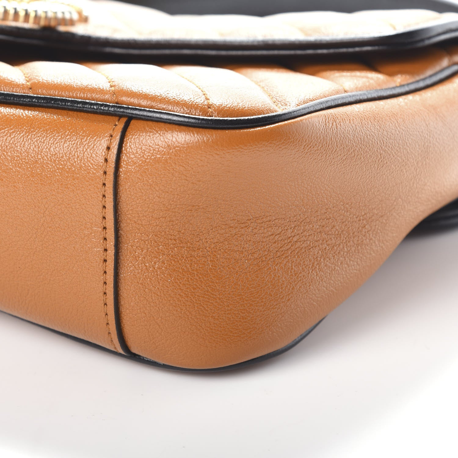 Gucci Vintage Effect Calfskin Matelasse Diagonal Small Torchon GG Marmont Shoulder Bag Cognac Black 9 of 9