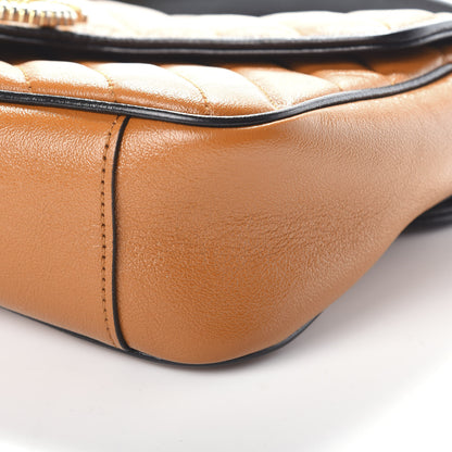Gucci Vintage Effect Calfskin Matelasse Diagonal Small Torchon GG Marmont Shoulder Bag Cognac Black 9 of 9