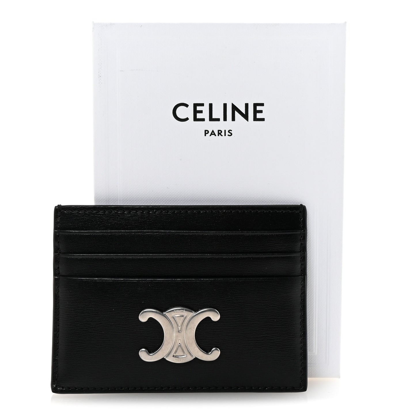 Shiny Calfskin Triomphe Card Holder Black Black