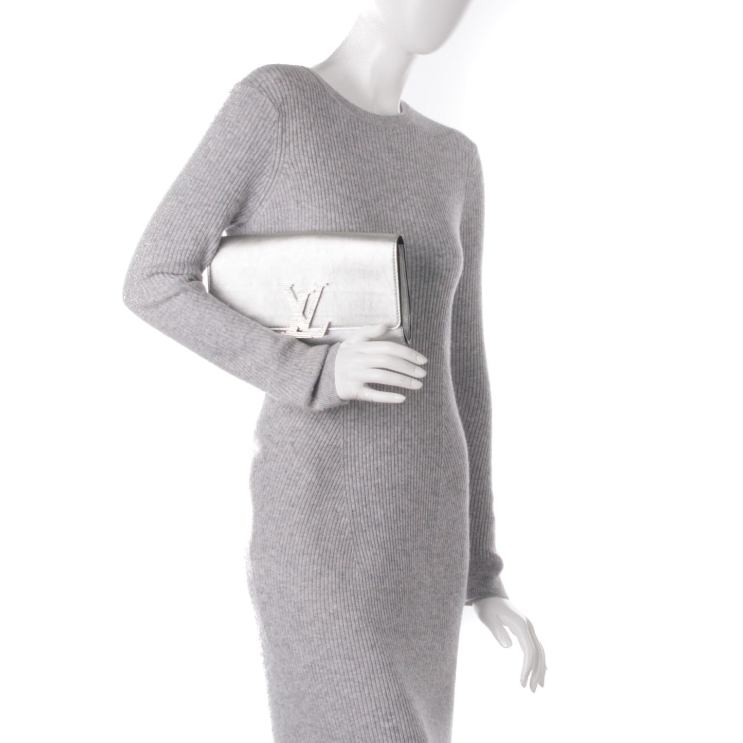 Metallic Calfskin Louise EW Lock Clutch Silver