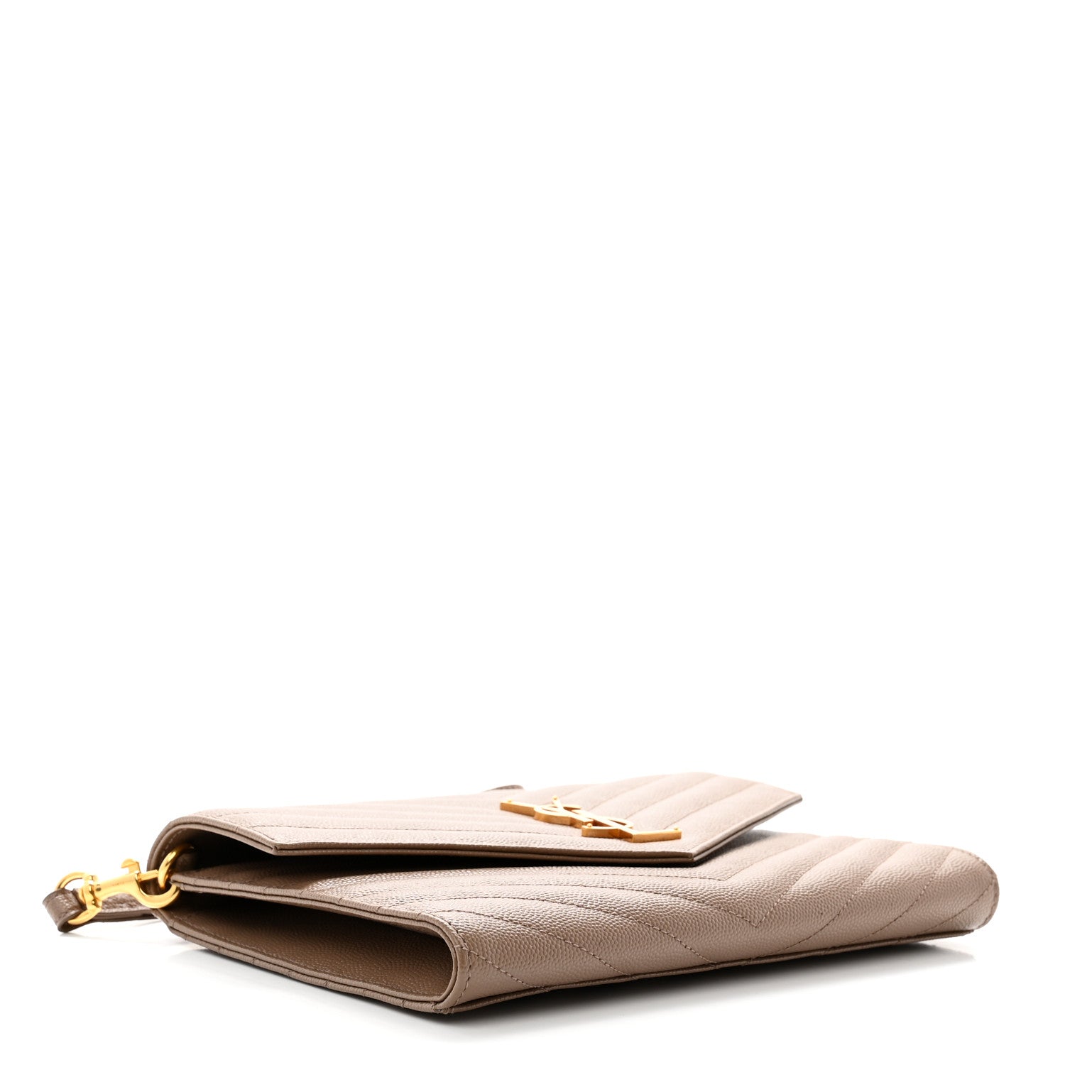 Saint Laurent Grain De Poudre Matelasse Chevron Monogram Envelope Clutch Dark Beige 4 of 8