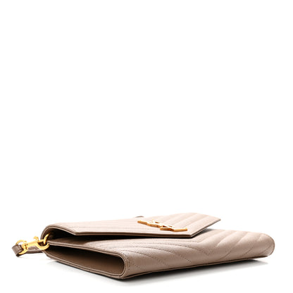 Saint Laurent Grain De Poudre Matelasse Chevron Monogram Envelope Clutch Dark Beige 4 of 8