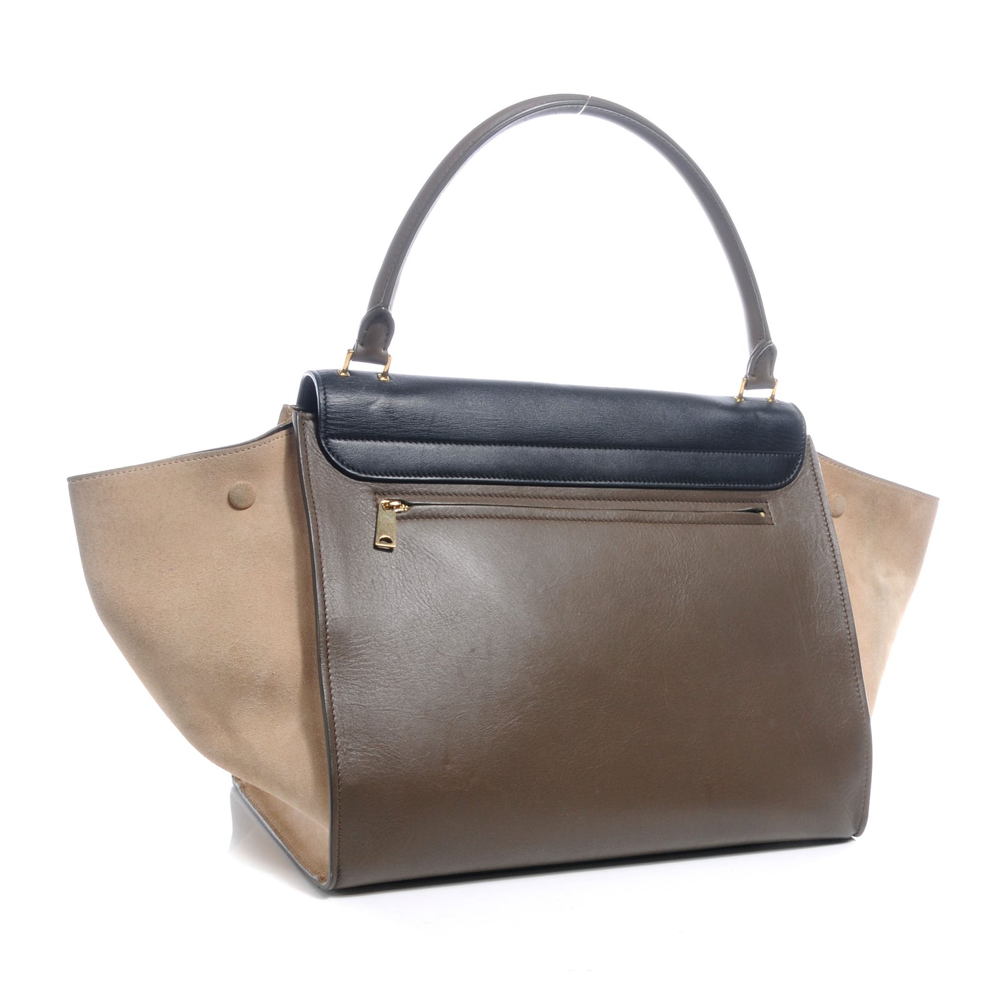 Calfskin and Suede Large Tri-Color Trapeze Black Brown Beige
