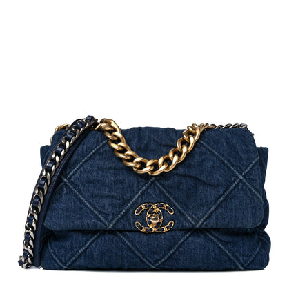 Chanel Denim Quilted Large Chanel 19 Flap Blue 1 of 14