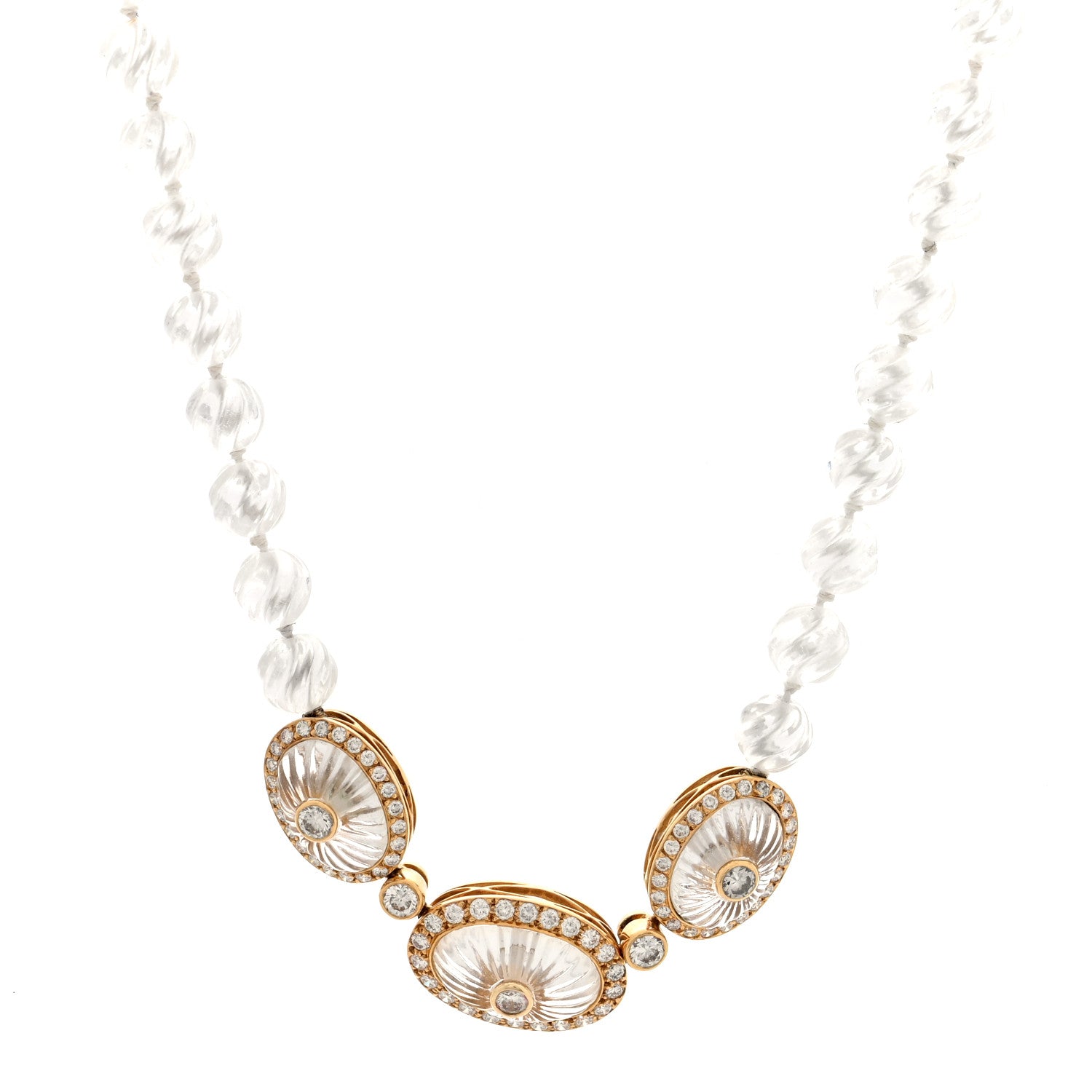 Boucheron 18K Yellow Gold Diamond Rock Crystal Necklace 1 of 5